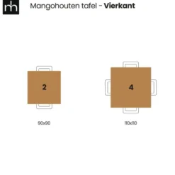 Mangohoutonline - Eettafel Nova Vierkant 90x90cm Vierkant Bruin