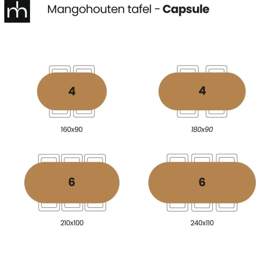 Mangohoutonline - Eettafel Nova Capsule Donkerbruin 210x100cm