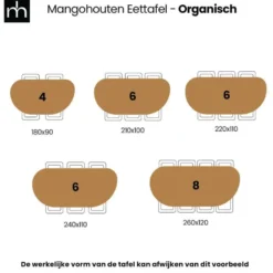 Mangohoutonline - Eettafel Organisch Alessia 220x110cm Walnoot