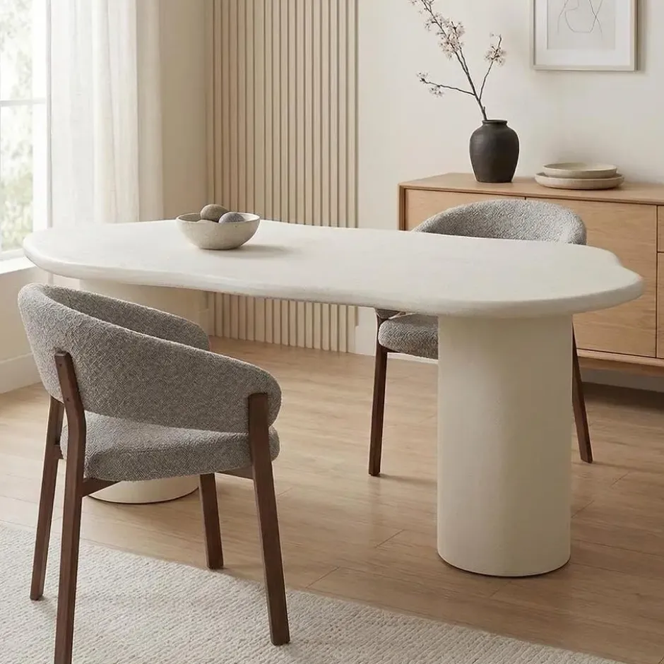 Mangohoutonline Eettafel Savannah Organisch Microcement Cilinderpoot 210cm Wit