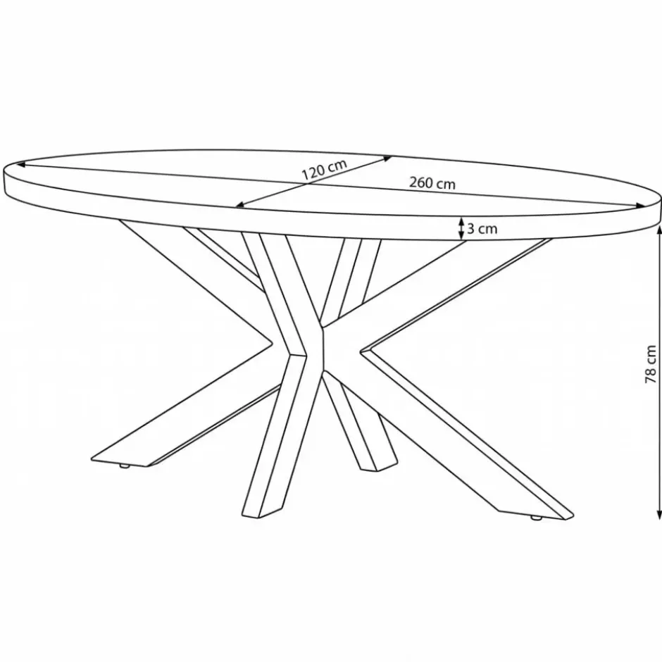 Mangohoutonline - Eettafel Tulsa 260x120cm Ovaal - Bruin - Mahom