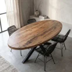Mangohoutonline - Eettafel Tulsa 260x120cm Ovaal - Bruin - Mahom