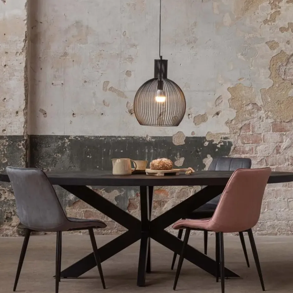 Mangohoutonline - Eettafel Tulsa Black 160x90cm Ovaal - Zwart - Mahom