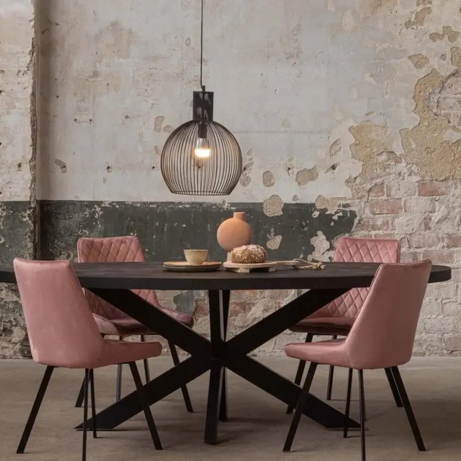 Mangohoutonline - Eettafel Tulsa Black 220x110cm Ovaal Zwart