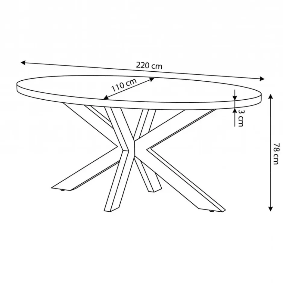 Mangohoutonline - Eettafel Tulsa 220x110cm Ovaal - Bruin - Mahom