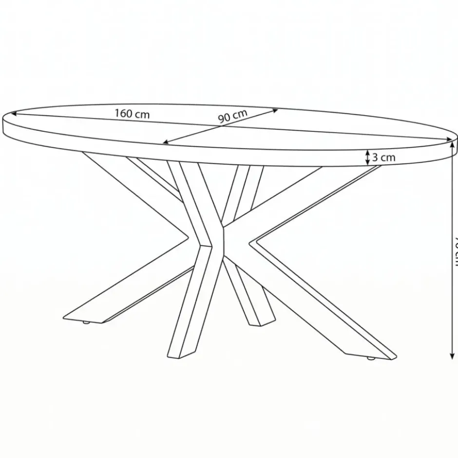 Mangohoutonline - Eettafel Tulsa 160x90cm Ovaal - Bruin - Mahom