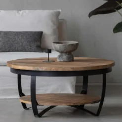 Mangohoutonline - Salontafel Bakersfield 65cm Rond - Bruin - Mahom