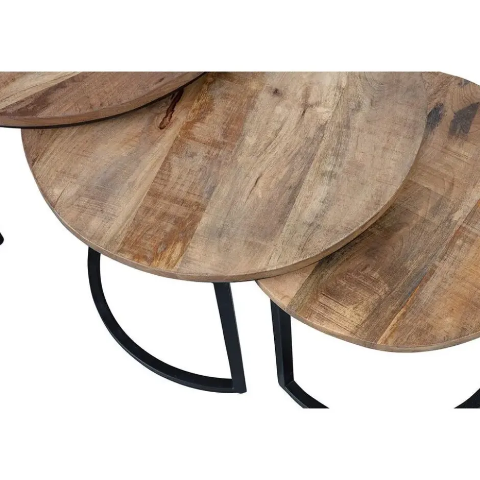 Mangohoutonline - Salontafels CharlotteL Set Van 3 Rond Bruin