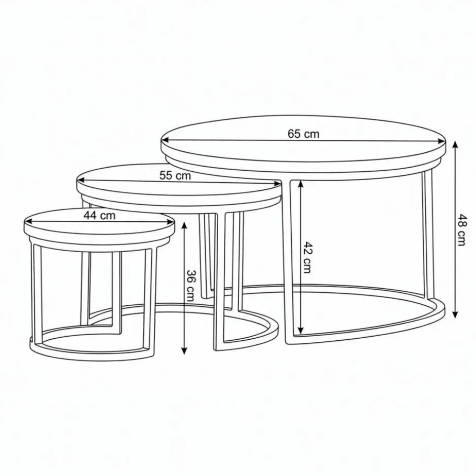 Mangohoutonline - Salontafels CharlotteL Set Van 3 Rond Bruin