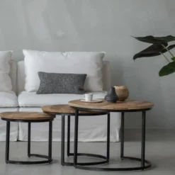 Mangohoutonline - Salontafels CharlotteL Set Van 3 Rond Bruin