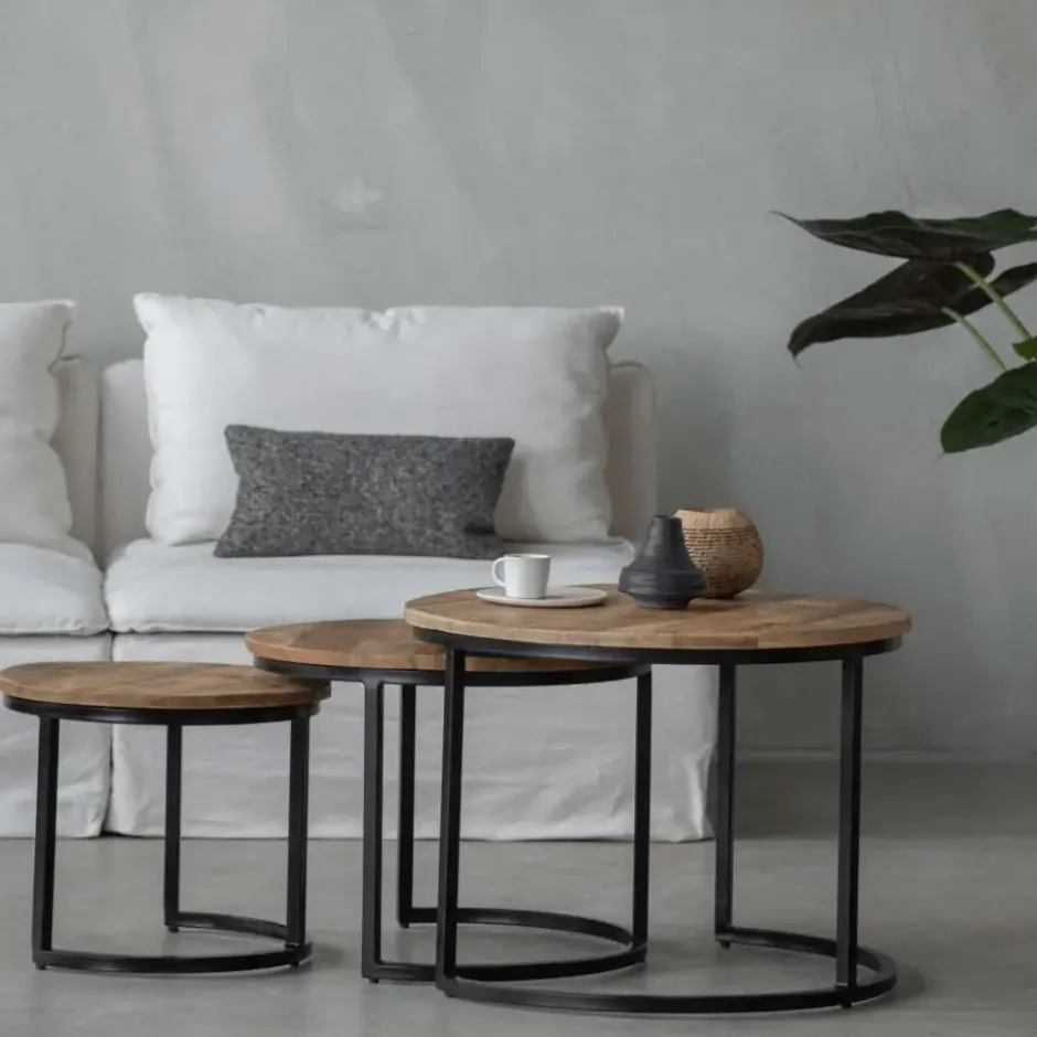 Mangohoutonline - Salontafels CharlotteL Set Van 3 Rond Bruin