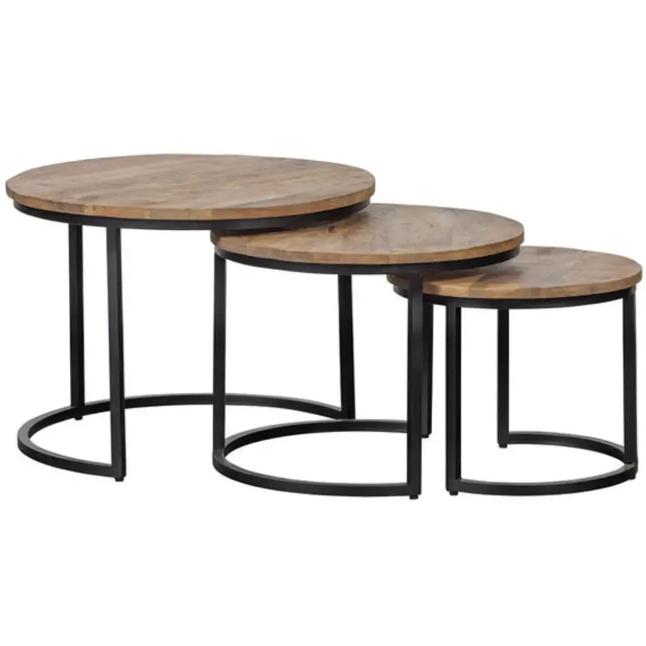 Mangohoutonline - Salontafels CharlotteL Set Van 3 Rond Bruin
