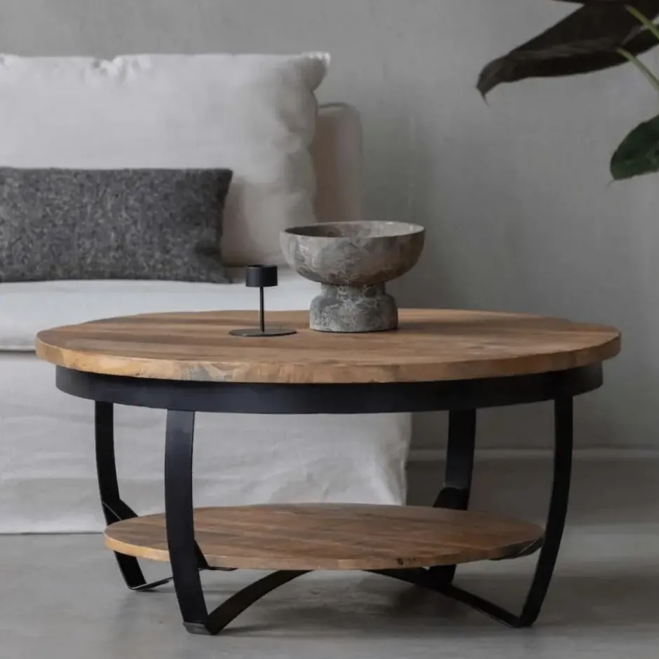 Mangohoutonline - Salontafel Bakersfield 90cm Rond - Bruin - Mahom