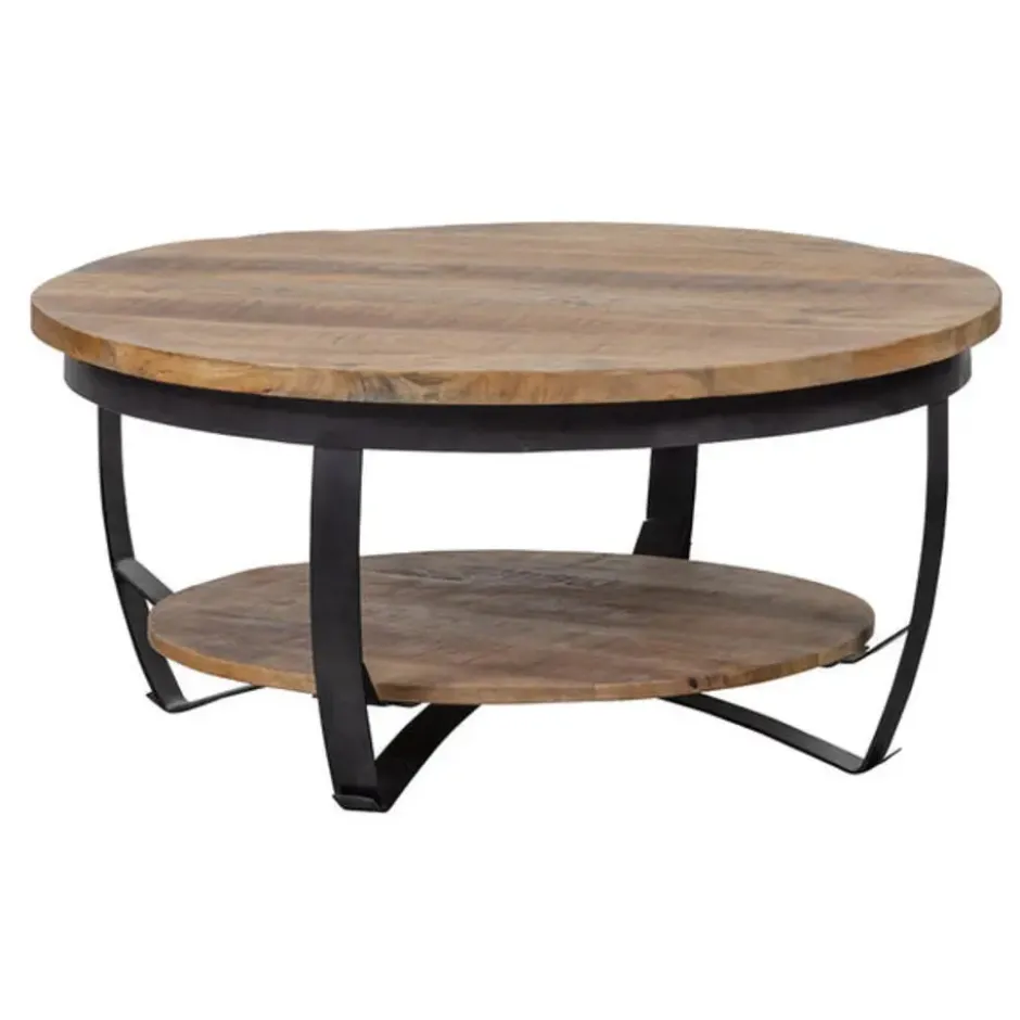 Mangohoutonline - Salontafel Bakersfield 90cm Rond - Bruin - Mahom