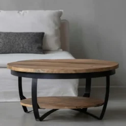 Mangohoutonline - Salontafel Bakersfield 90cm Rond - Bruin - Mahom