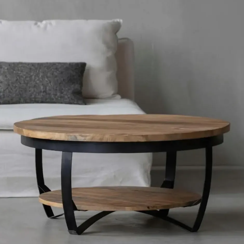 Mangohoutonline - Salontafel Bakersfield 90cm Rond - Bruin - Mahom