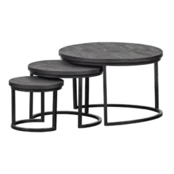 Mangohoutonline - Salontafels Sienna Set Van 3 Rond - Zwart - Mahom