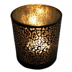 Mars & More Waxinelichthouder - zwart - glas - jaguar - 18 cm