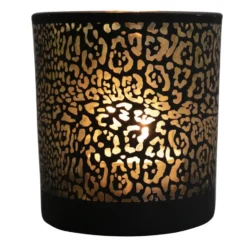Mars & More Waxinelichthouder - zwart - glas - jaguar - 18 cm