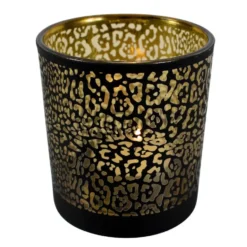 Mars & More Waxinelichthouder - zwart - glas - jaguar - 18 cm