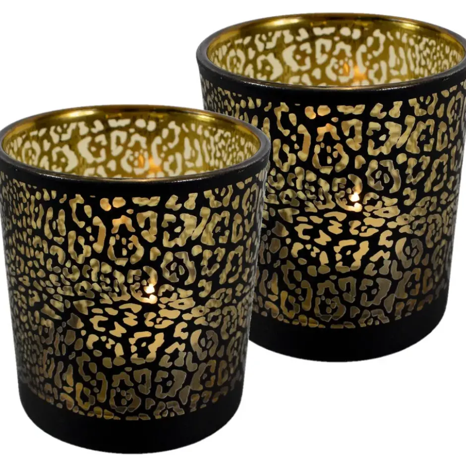 Mars & More Waxinelichthouder - zwart - glas - jaguar - 18 cm