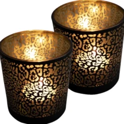 Mars & More Waxinelichthouder - zwart - glas - jaguar - 12 cm