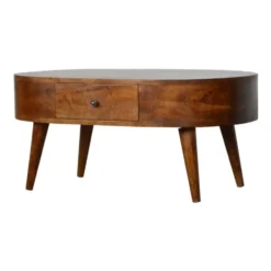Massief Hout Chestnut Afgeronde Salontafel, 2 Lades, Donkerbruin