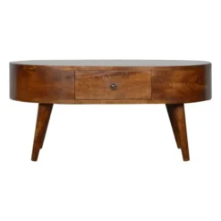 Massief Hout Chestnut Afgeronde Salontafel, 2 Lades, Donkerbruin