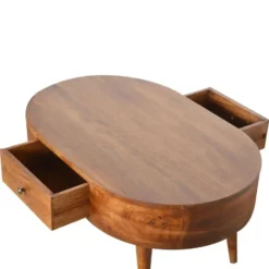 Massief Hout Chestnut Afgeronde Salontafel, 2 Lades, Donkerbruin