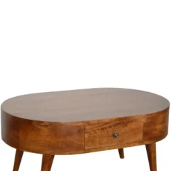 Massief Hout Chestnut Afgeronde Salontafel, 2 Lades, Donkerbruin