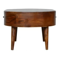 Massief Hout Chestnut Afgeronde Salontafel, 2 Lades, Donkerbruin