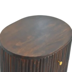 Massief Hout Gebogen Geribbelde Nachtkastje, 3 Lades, Donkerbruin