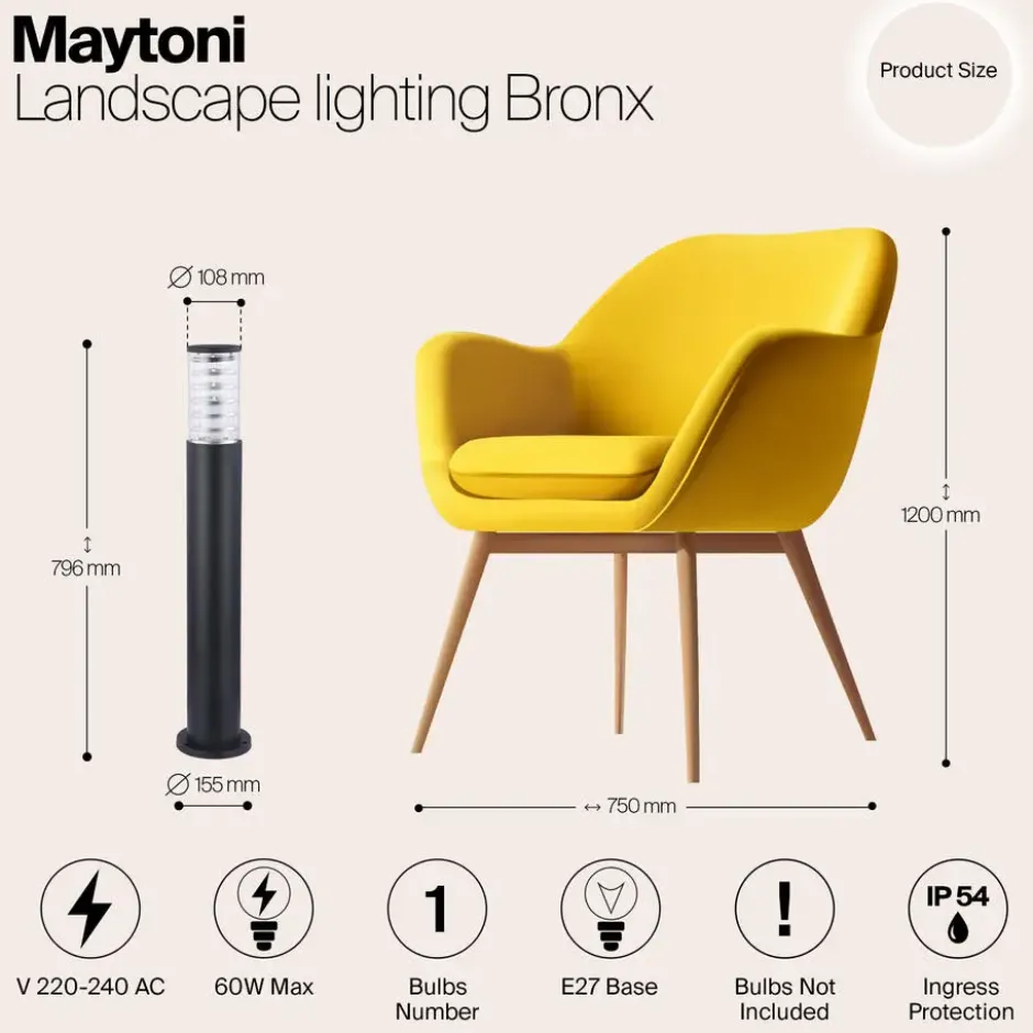 Maytoni Outdoor - Landschapsverlichting Bronx - Zwart - Ø15,5