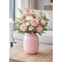 Mega Collections Bloemenvaas - roze - glas - D17 x H25 cm