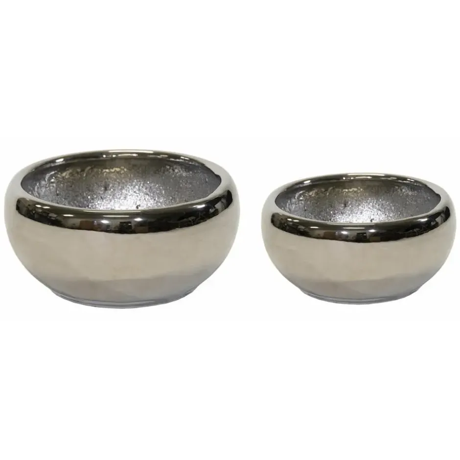 Mega Collections Bloempot Emperor - rond - zilver - D33 x H17 cm