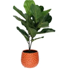 Mega Collections bloempot Pebblo - keramiek - oranje - D21 x H17 cm