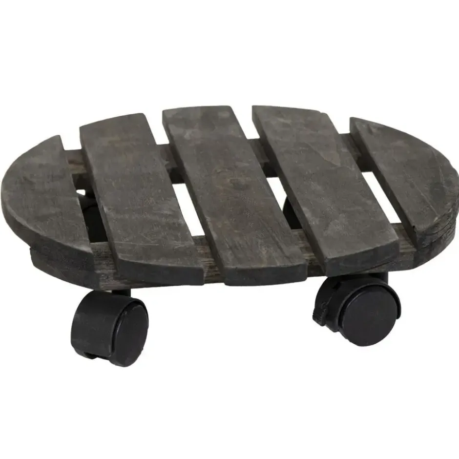 Mega Collections Planten trolley -hout - D25 x H8 cm - tot 50 kg