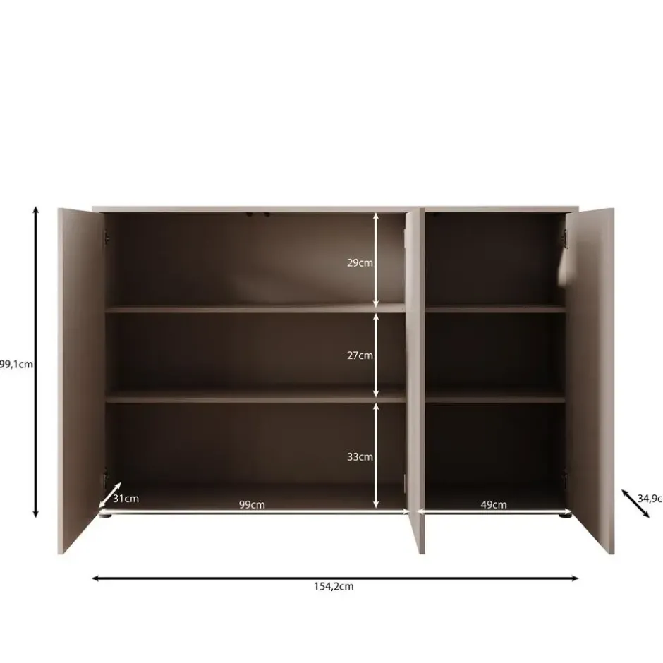 Meubella - Amber - Dressoir - Beige - 154x35x99 cm