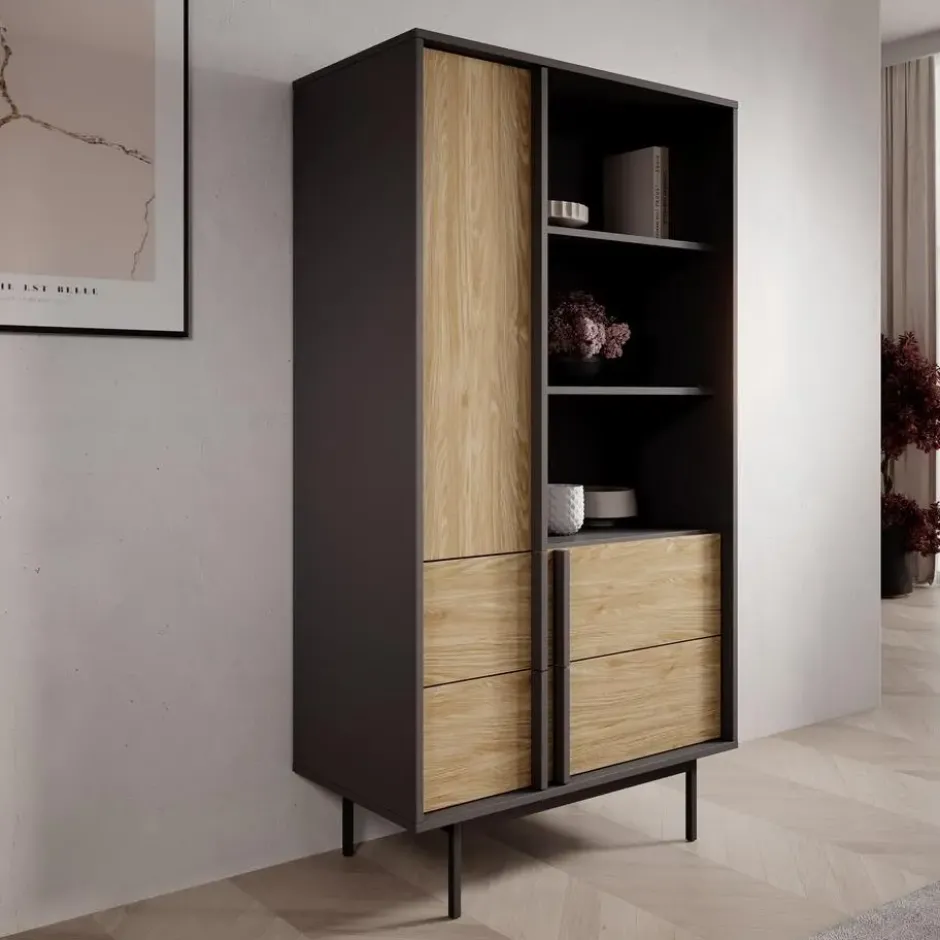 Meubella - Antigo - Boekenkast - Eiken/Antraciet - 83x43x155 cm