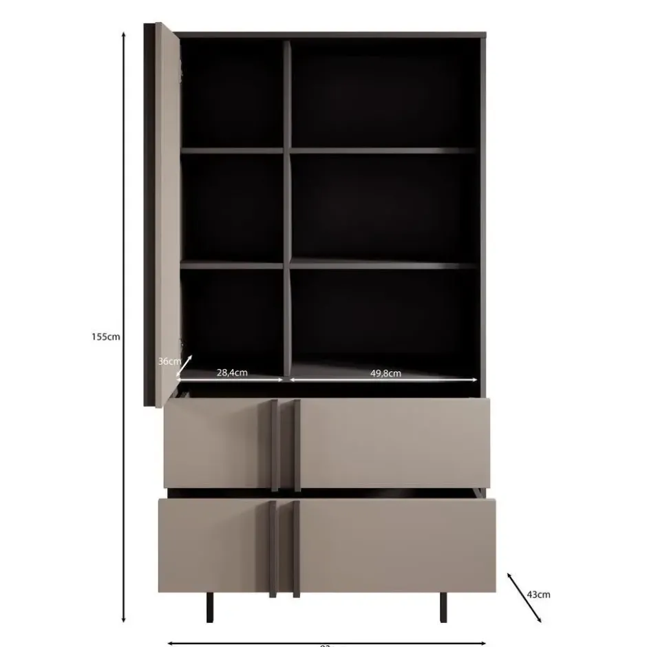 Meubella - Antigo - Boekenkast - Eiken/Antraciet - 83x43x155 cm