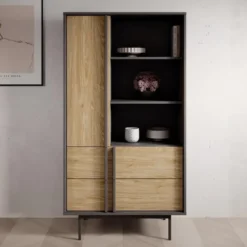 Meubella - Antigo - Boekenkast - Eiken/Antraciet - 83x43x155 cm