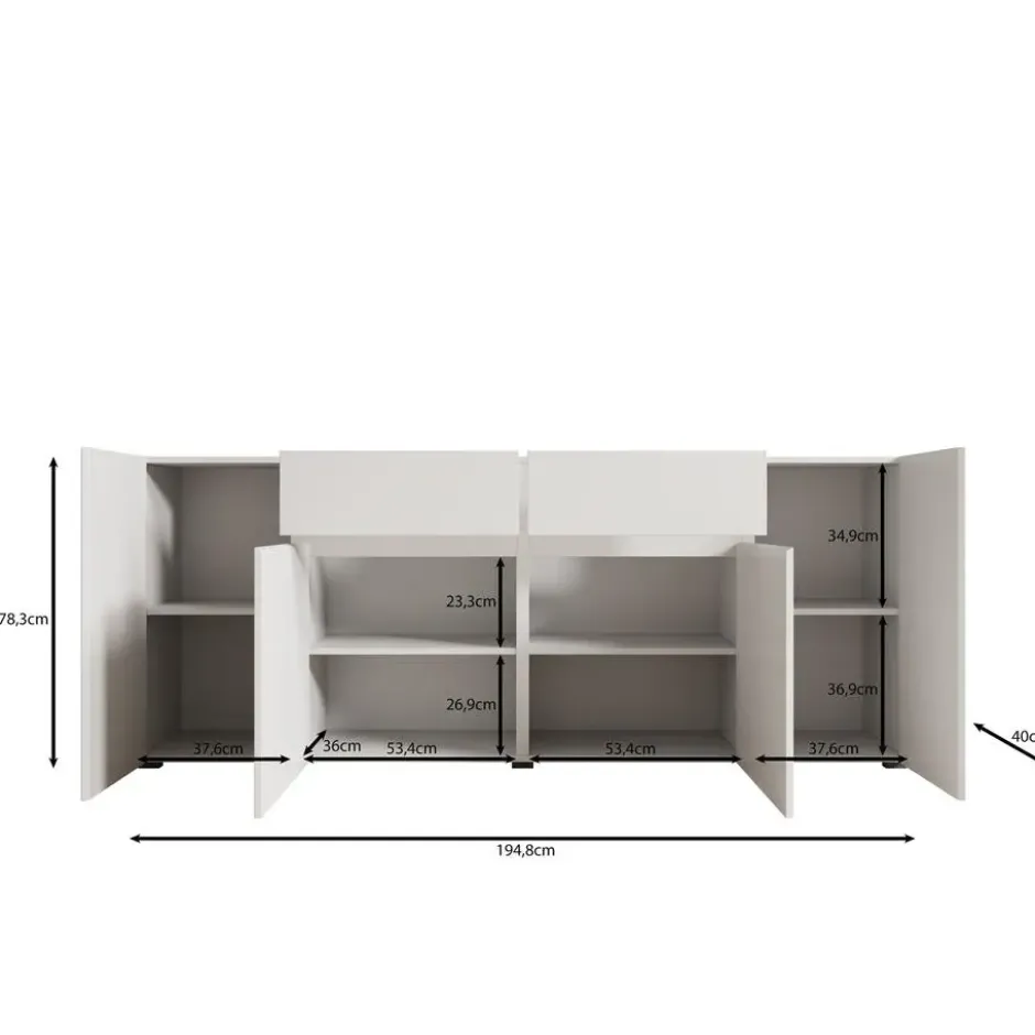 Meubella - Aroji - Dressoir - Zwart - 195x40x78 cm