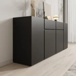 Meubella - Aroji - Dressoir - Zwart - 195x40x78 cm