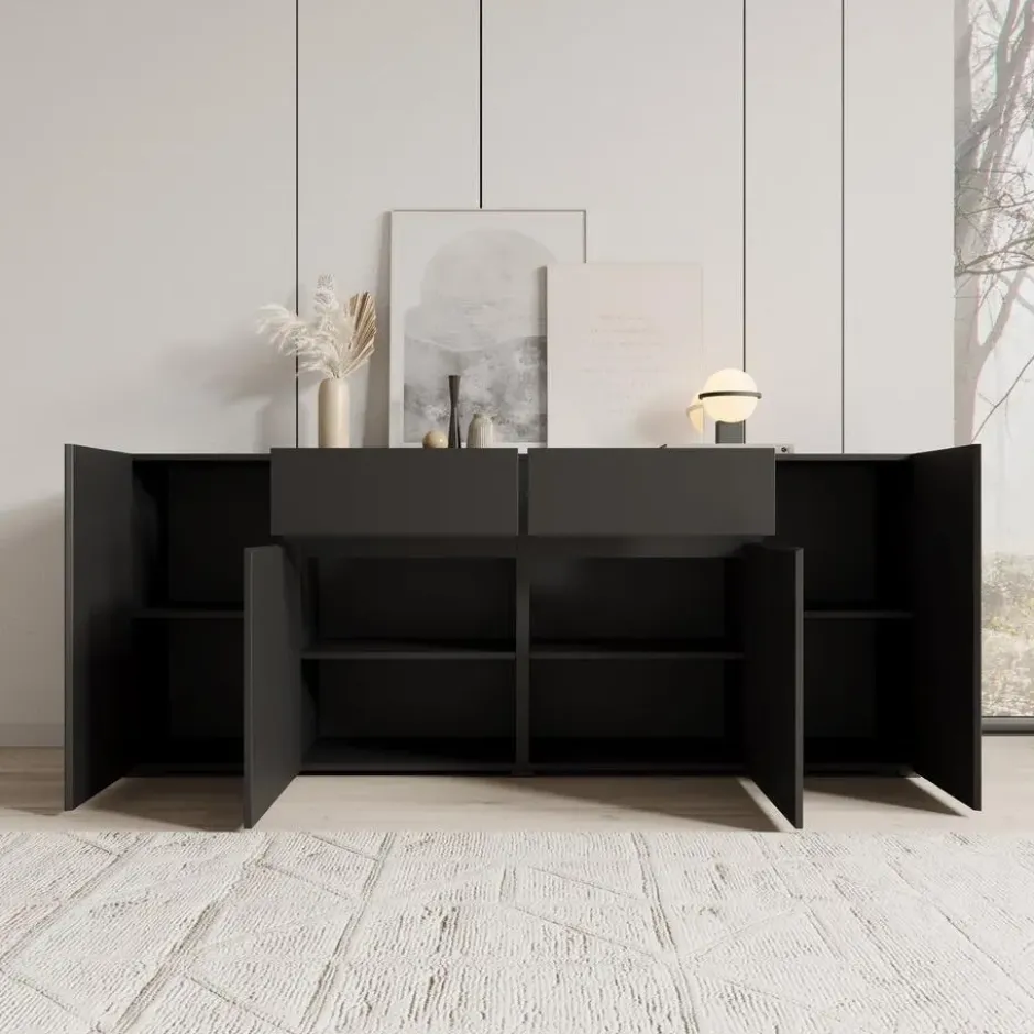 Meubella - Aroji - Dressoir - Zwart - 195x40x78 cm