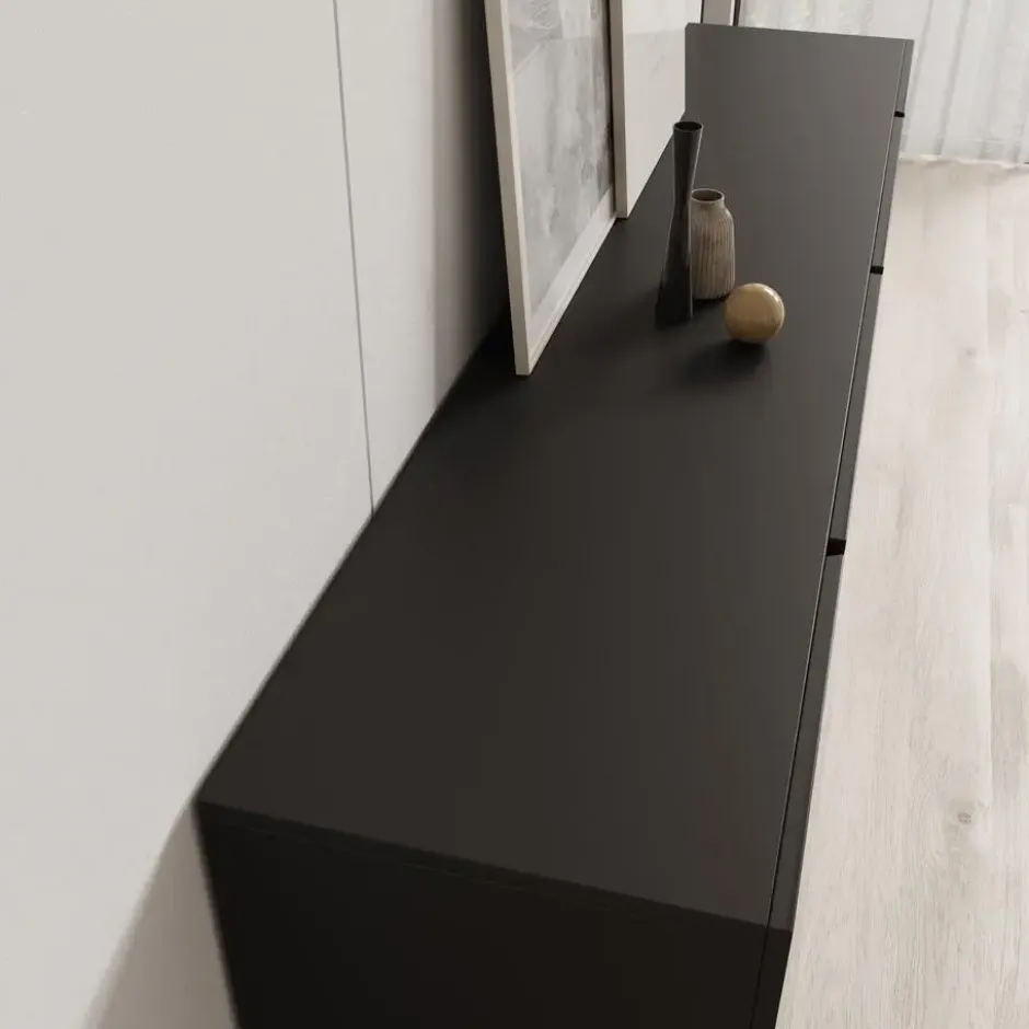 Meubella - Aroji - Dressoir - Zwart - 195x40x78 cm
