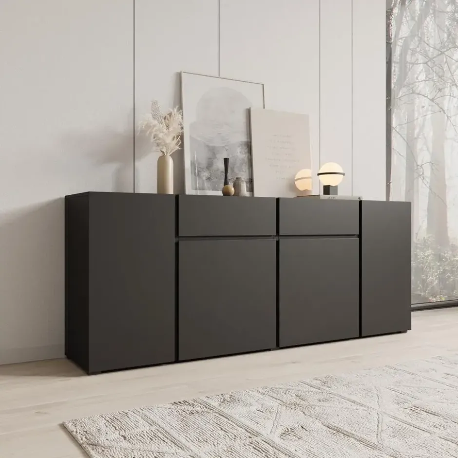 Meubella - Aroji - Dressoir - Zwart - 195x40x78 cm