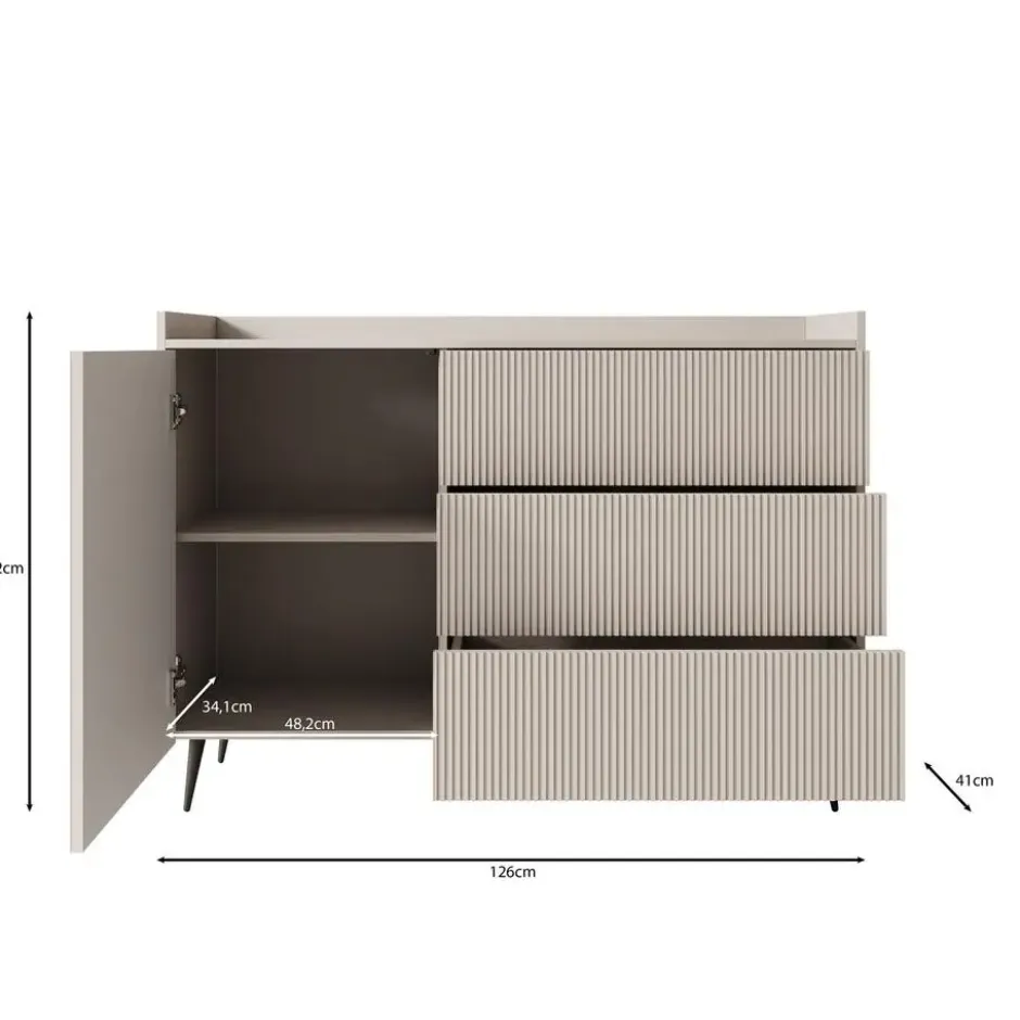 Meubella - Asty - Dressoir - Beige - 126x41x92 cm