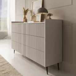 Meubella - Asty - Ladekast met 6 lades - Beige - 150x41x92 cm