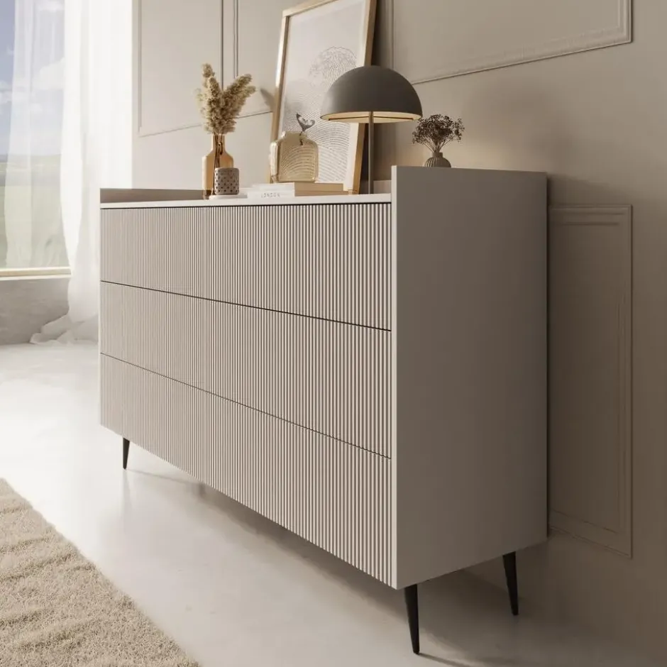 Meubella - Asty - Ladekast met 6 lades - Beige - 150x41x92 cm
