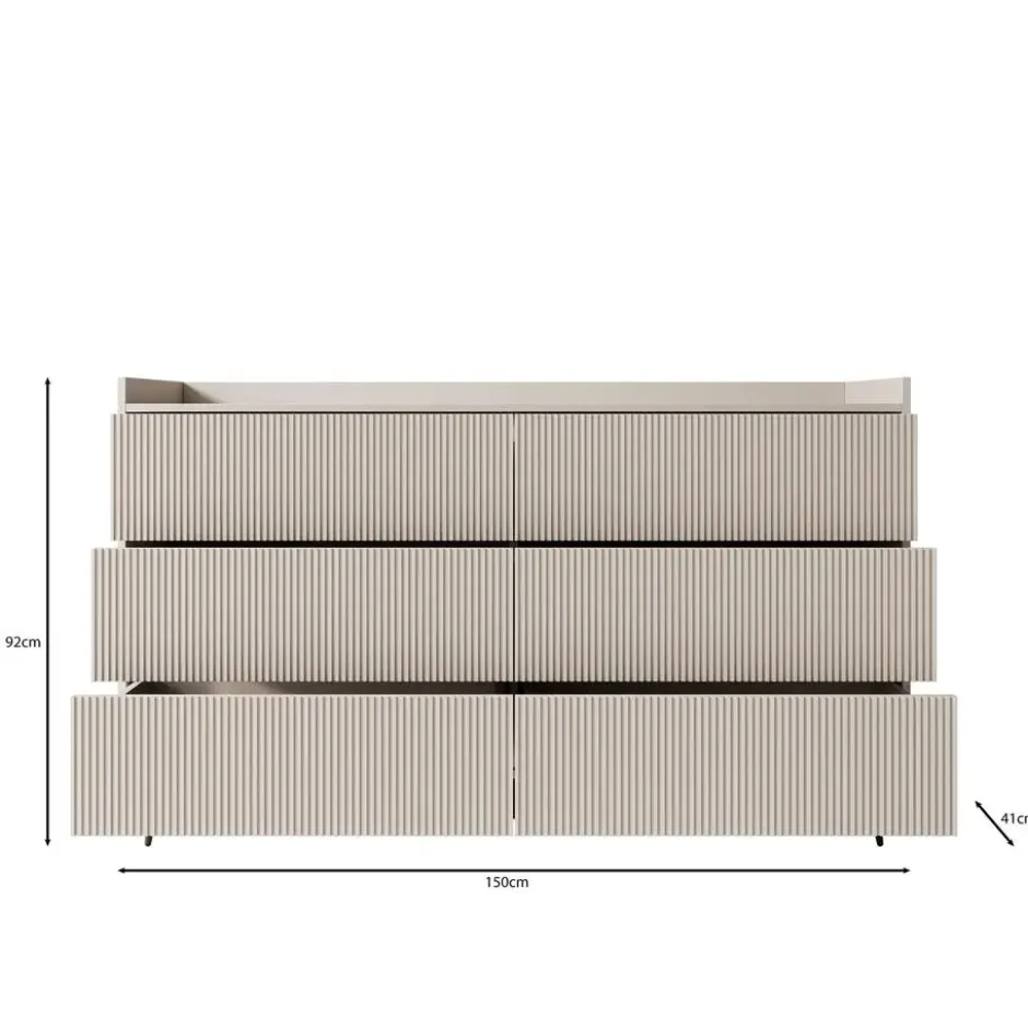 Meubella - Asty - Ladekast met 6 lades - Beige - 150x41x92 cm